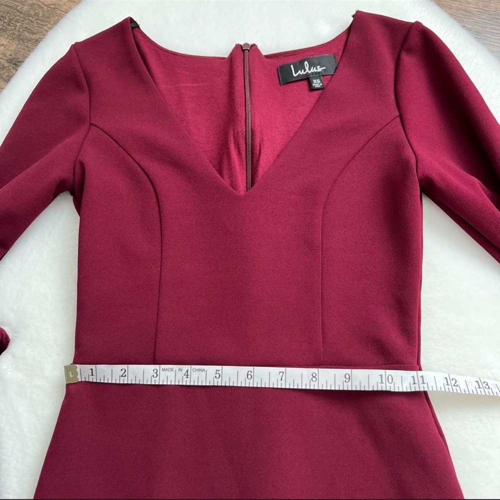 Lulu’s Once In A While Bell Sleeve Velvet Tie V Neck Mini Dress XS Dark Red - Picture 14 of 17